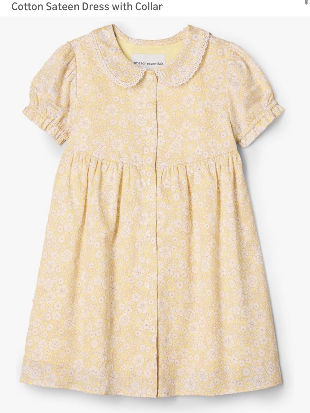 Amazon Essentials Yellow Floral Cotton Sateen Dress with Scalloped Collar